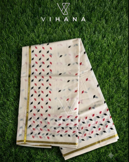 Kerala Set Saree with Jasmine Bud Design