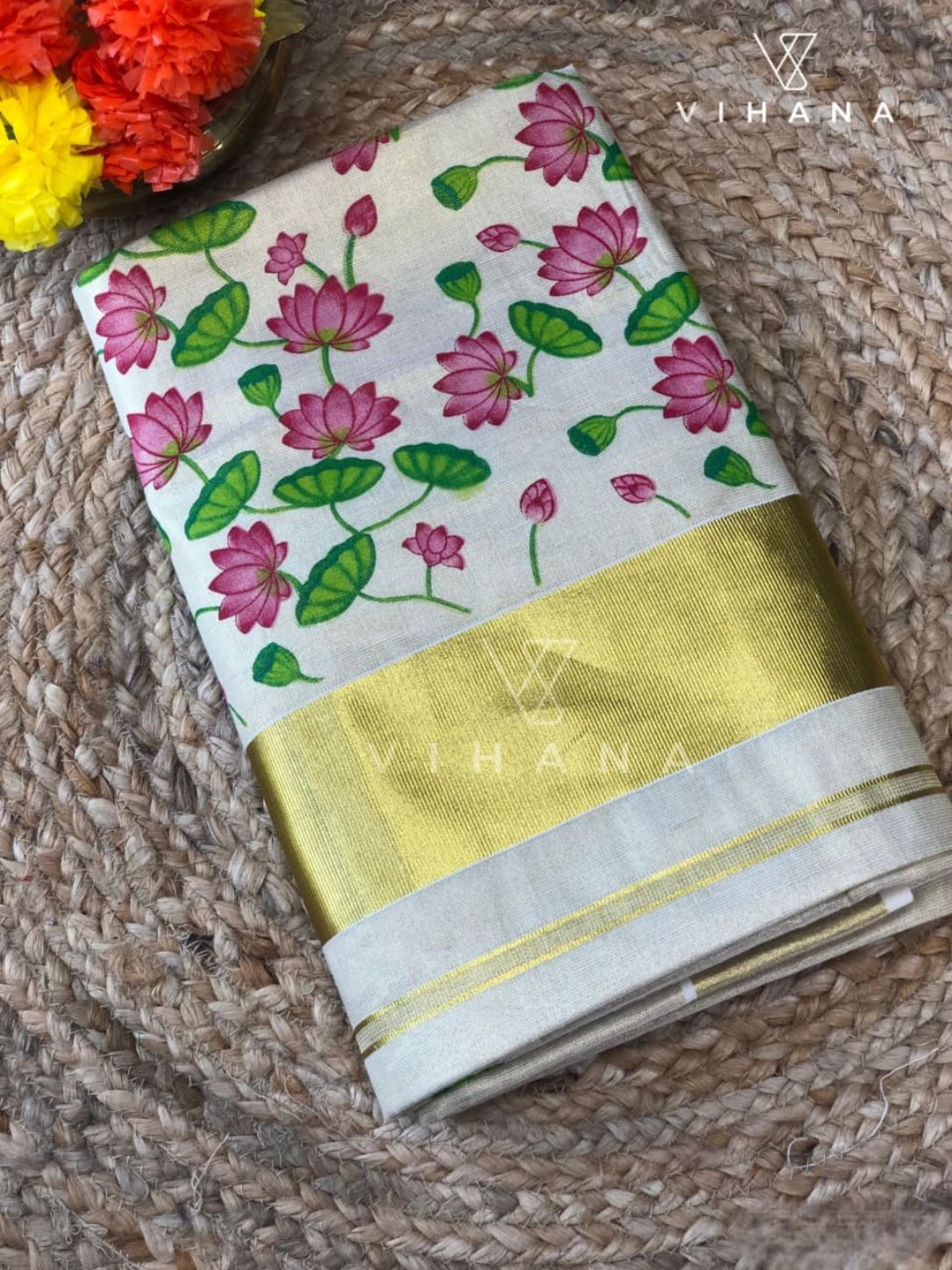 Golden Tissue Kerala Set Saree - VS403