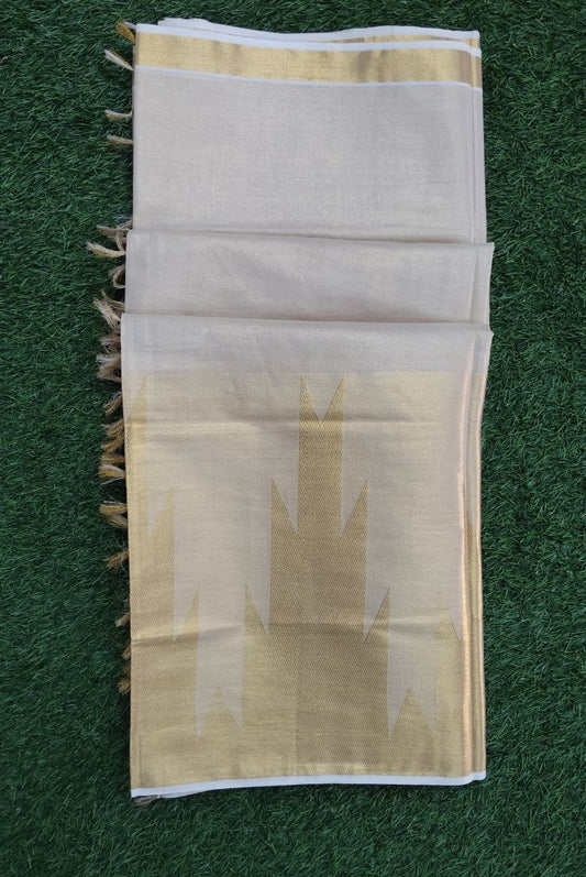 Golden Tissue Set Saree with Temple Print Border