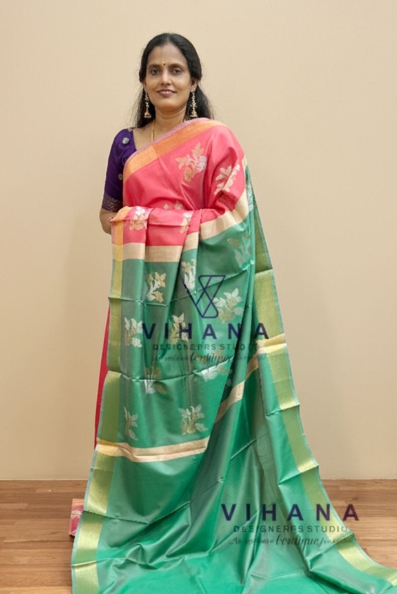 Dusty Red Banarasi Katan Silk