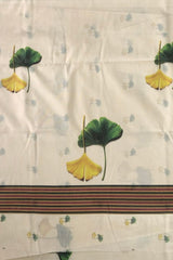 Kerala Cotton Set Saree with 3D Ginkgo Leaf Prints