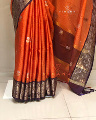 Orange Banarasi Khatan Semi Silk Saree-VS204