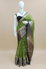 Parrot Green Semi Banarasi Silk Saree