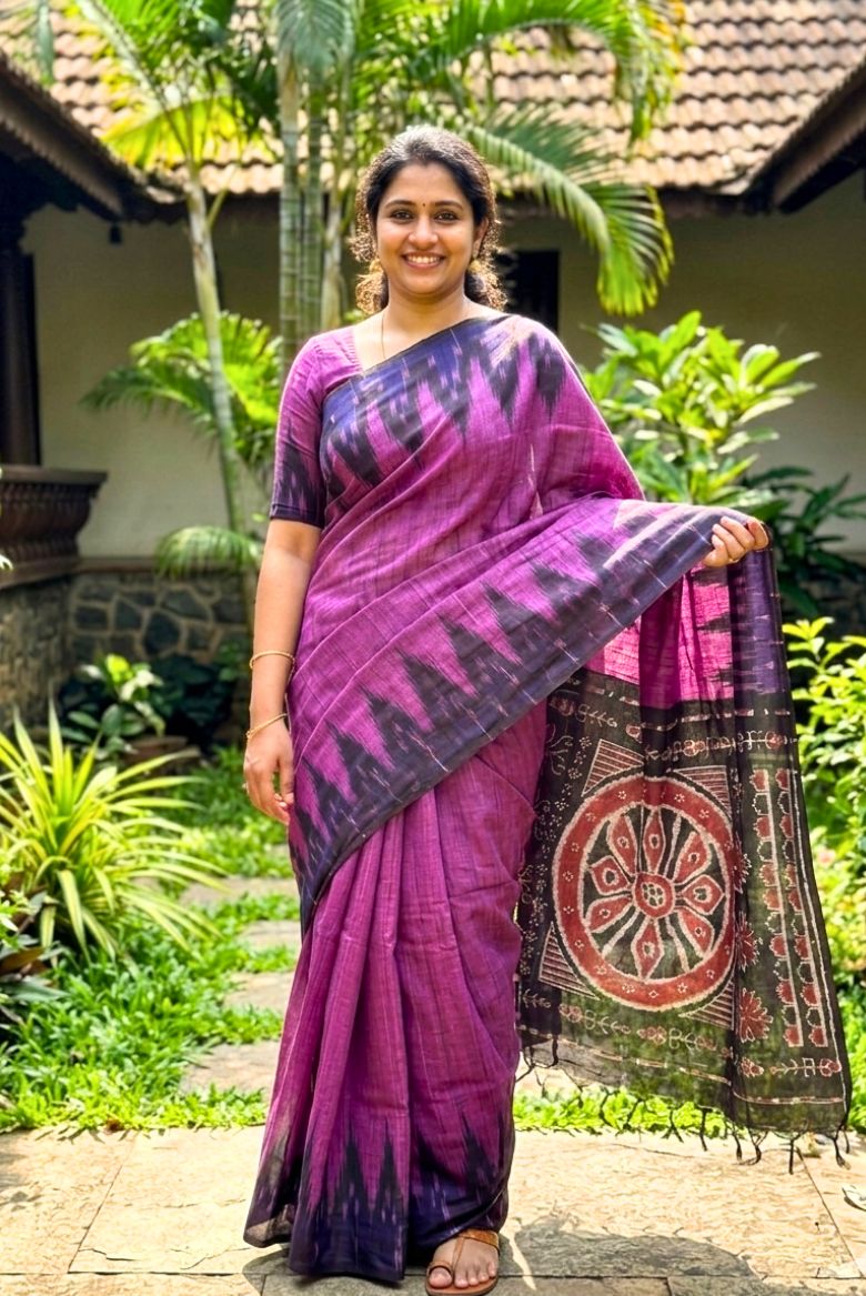 Magenta Sambalpuri Cotton Saree