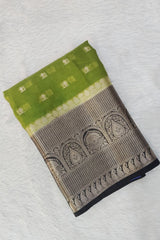 Parrot Green Semi Banarasi Silk Saree