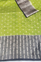 Parrot Green Semi Banarasi Silk Saree