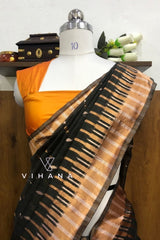 Greyish Black Cotton Linen Saree