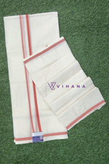 Kerala Cotton Set Mundu with Orange Kara