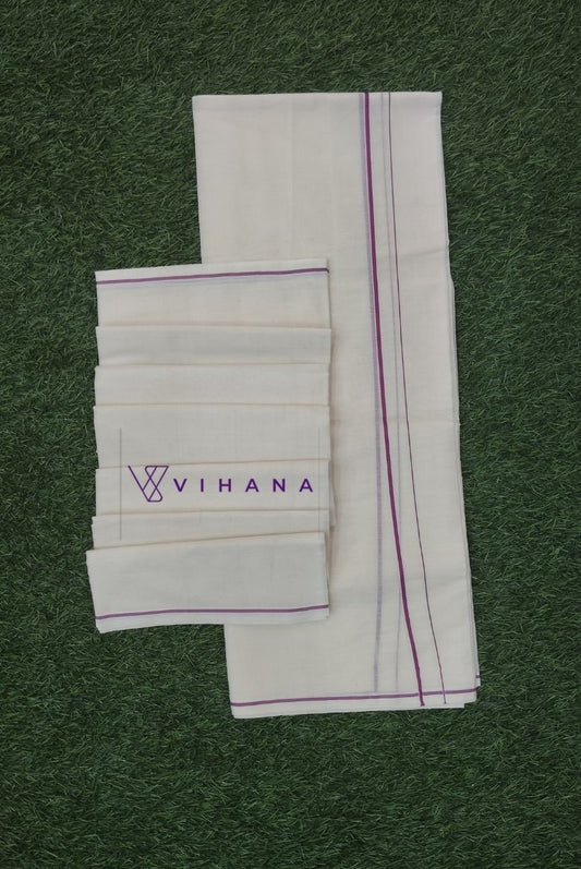 Puliyilakara Set Mundu with Thin Magenta Kara