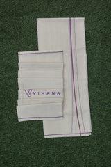 Puliyilakara Set Mundu with Thin Magenta Kara