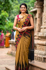 Mustard Yellow Sambalpuri Cotton Saree