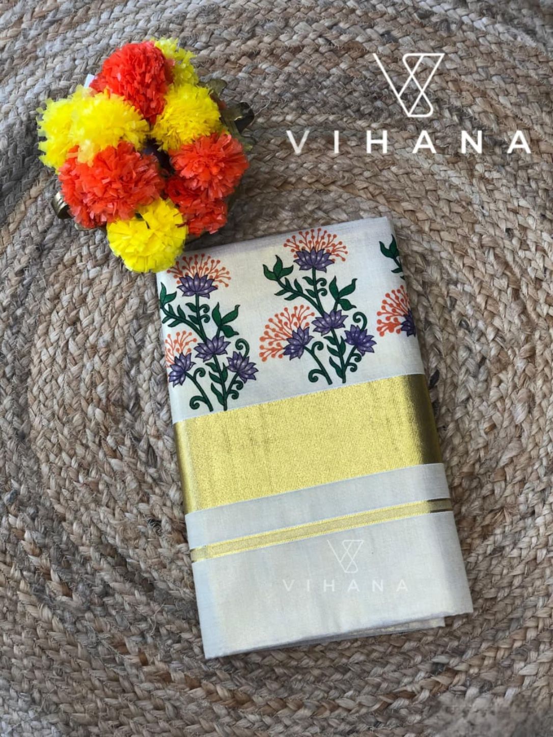 Golden Tissue Kerala Set Saree - VS402