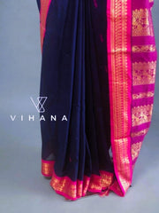 Kanchi Cotton Saree Navy Blue Color-VS511
