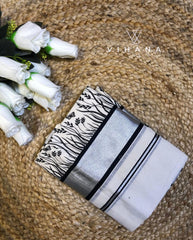 Kerala Cotton Set Mundu Silver Border Off White Color  Print-VS484