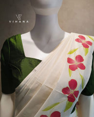 Kerala Set Mundu Off White Color Floral Print-VS363