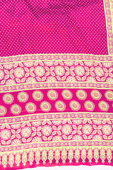 Vibrant Magenta Bindi Polka Dots Print Semi Modal Crepe Silk Saree