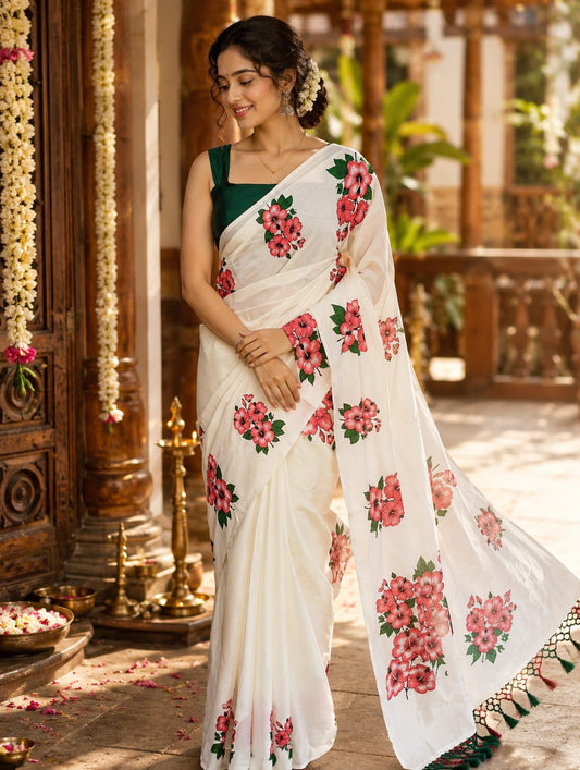 Kerala Set Saree with Chembarathi Poov Design-VS358