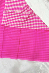 Pink and Silver checkered cotton silk Saree with blouse piece