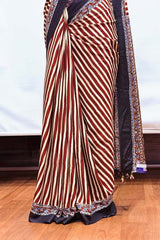 Rich Maroon Striped Gajji Modal Satin Silk Saree with Blouse Piece