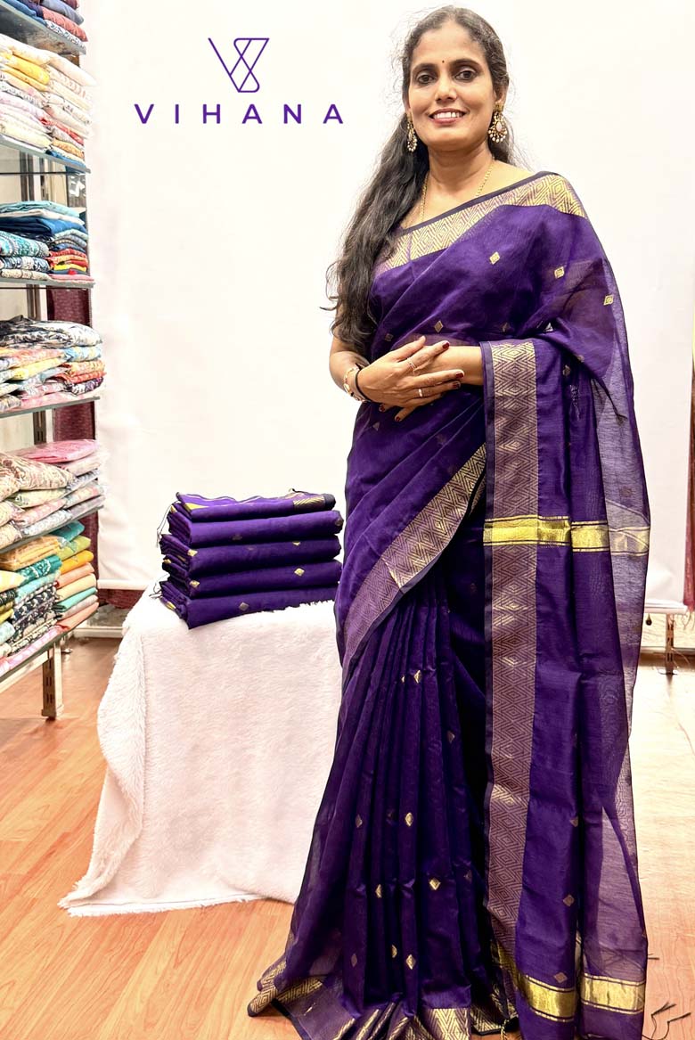 Rich Violet Maheshwari Silk Cotton Saree with Running Blouse Piece ✨ Inspired by the timeless grace of Nayanthara