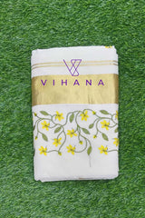 Kerala Traditional cotton set saree, embroidery design with running blouse