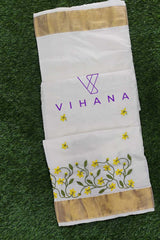 Kerala Traditional cotton set saree, embroidery design with running blouse