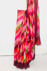 Multicolor Linen cotton mix Saree with leheriya print. Including Unstitched Blouse piece