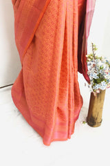 Orange color Banarasi Silk Saree with Unstiched Blouse piece