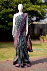 Green grandeur Kanjeevaram semi silk Saree with unstiched running blouse ( color – Green)
