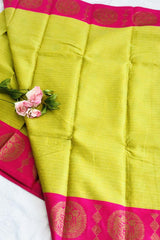 Parrot Green Banarasi Silk Saree with Unstitched running Blouse