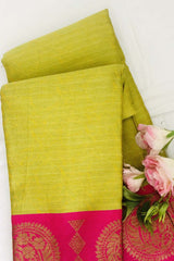 Parrot Green Banarasi Silk Saree with Unstitched running Blouse