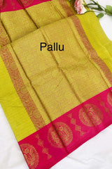 Parrot Green Banarasi Silk Saree with Unstitched running Blouse