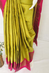 Parrot Green Banarasi Silk Saree with Unstitched running Blouse