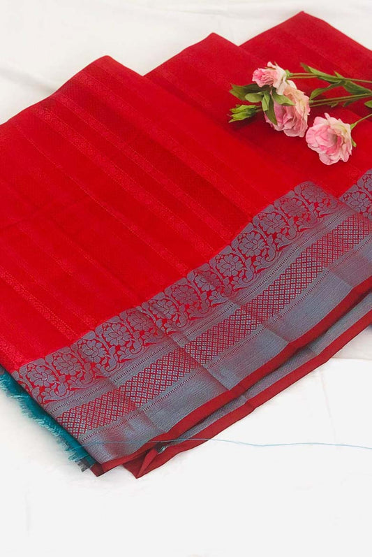 Brick Red Banarasi Silk Saree with Unstitched Blouse piece