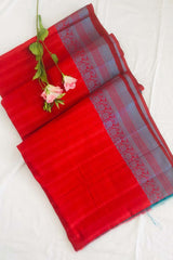 Brick Red Banarasi Silk Saree with Unstitched Blouse piece
