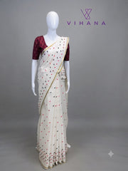 Kerala Set Saree with Jasmine Bud Design-VS353