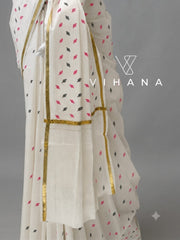 Kerala Set Saree with Jasmine Bud Design-VS353