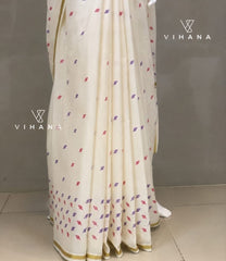 Kerala Set Saree with Jasmine Bud Design-VS356