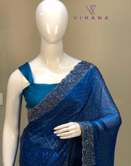Peacocok Blue Color Space Silk Saree Party Wear