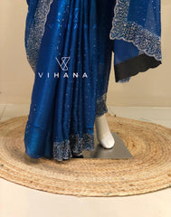 Peacocok Blue Color Space Silk Saree Party Wear
