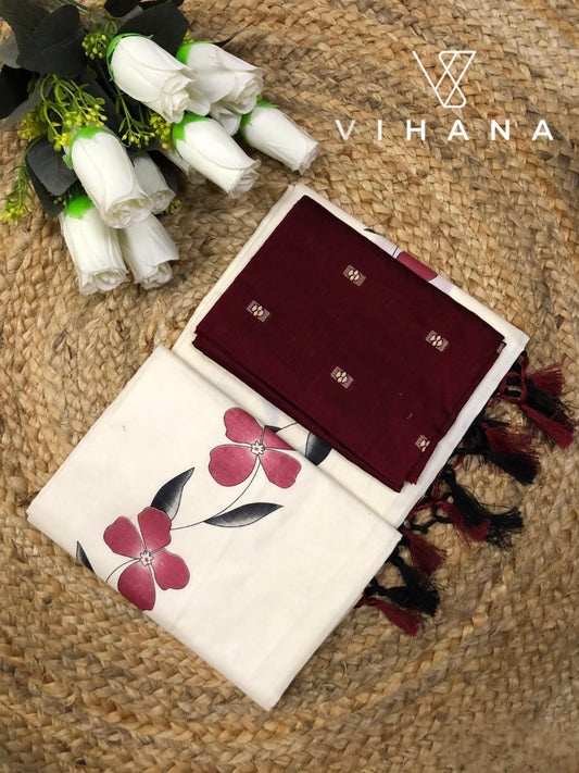 Kerala Set Mundu Off White Color Floral Print-VS477