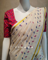 Kerala Set Saree with Jasmine Bud Design-VS352