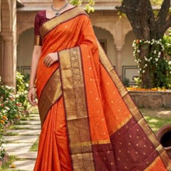 Orange Banarasi Khatan Silk Saree