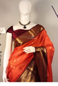 Orange Banarasi Khatan Silk Saree