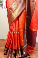 Orange Banarasi Khatan Silk Saree