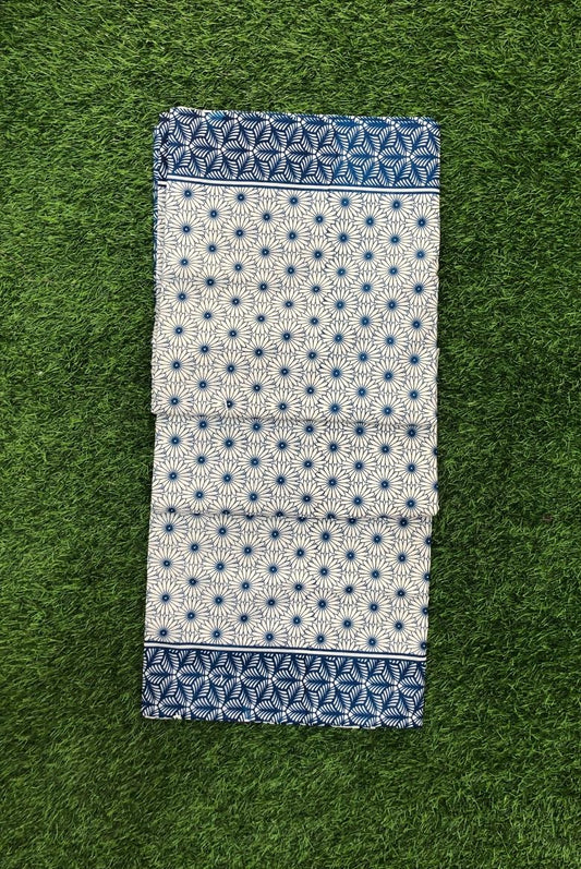 Blue Floral Print Kerala Cotton Set Saree