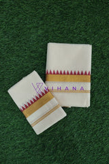 Bright Red Komma Design Kerala Cotton Set Mundu