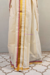 Bright Red Komma Design Kerala Cotton Set Mundu
