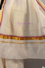 Bright Red Komma Design Kerala Cotton Set Mundu