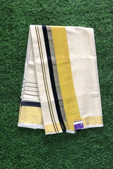 Cotton Handloom Set Saree with Gold Zari and Black Kara Border